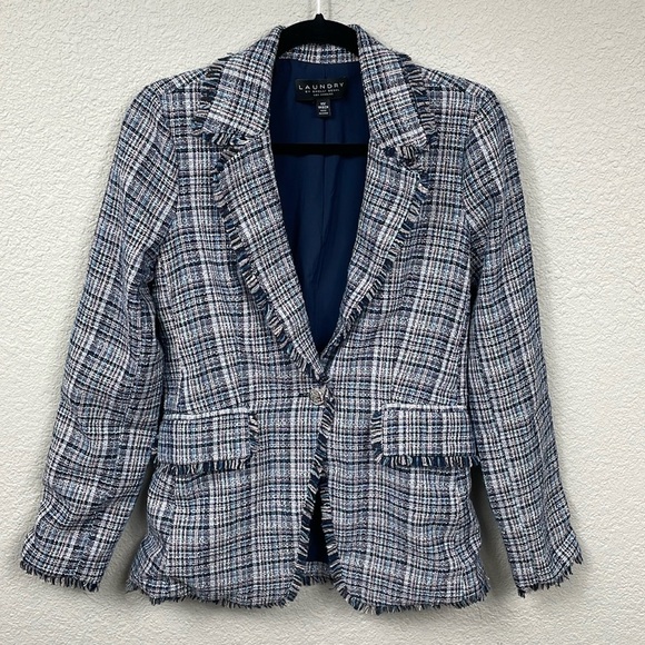 New Laundry by Shelli Segal Tweed Blazer with Fringe Detail Jacket Sz XS - Picture 3 of 16